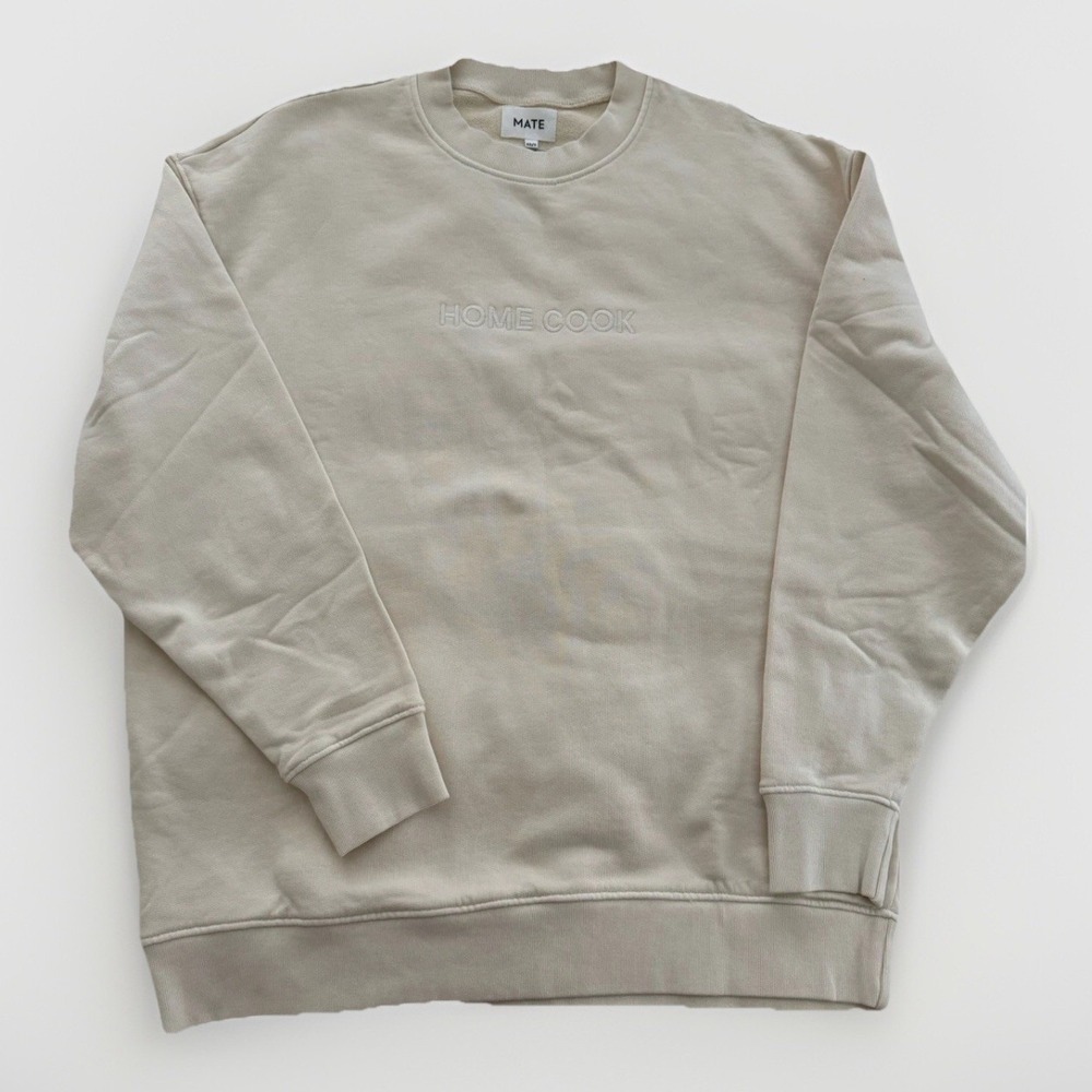 Mate The Label‎ Oversized Organic Cotton Crewneck Embroidered Small Lounge Cream